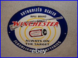 Vintage Winchester Rifle Flashlight Battery 11 3/4 Porcelain Metal Gas Oil Sign
