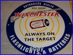 Vintage Winchester Rifle Flashlight Battery 11 3/4 Porcelain Metal Gas Oil Sign