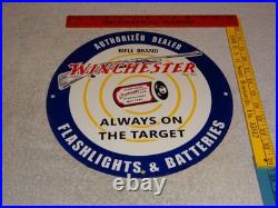 Vintage Winchester Rifle Flashlight Battery 11 3/4 Porcelain Metal Gas Oil Sign