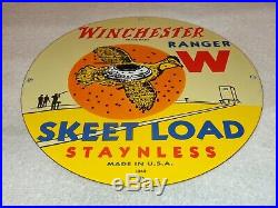 Vintage Winchester Skeet Load Gun & Ammo 12 Porcelain Metal Gas Oil Bullet Sign