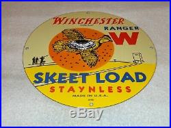Vintage Winchester Skeet Load Gun & Ammo 12 Porcelain Metal Gas Oil Bullet Sign