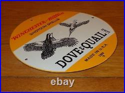 Vintage Winchester Western Shotgun Shells Dove Quail 11 3/4 Porcelain Metal Sign