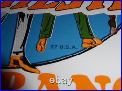 Vintage Winchester Woman & Men Shooting Guns 11 3/4 Porcelain Metal Bullet Sign