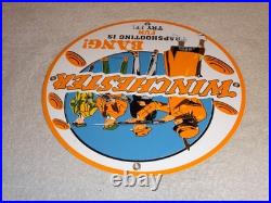 Vintage Winchester Woman & Men Shooting Guns 11 3/4 Porcelain Metal Bullet Sign