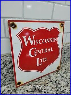 Vintage Wisconsin Central Porcelain Train Sign Railroad Track Railway USA Metal