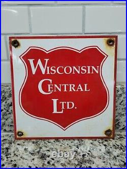 Vintage Wisconsin Central Porcelain Train Sign Railroad Track Railway USA Metal