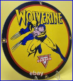 Vintage Wolverine N Tane Conoco Gasoline 12 Porcelain Metal Comic Oil Sign