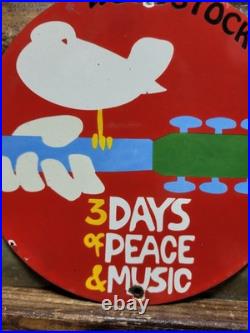 Vintage Woodstock Porcelain Sign Old 1969 Hippie Peace Music Festival New York