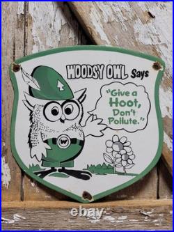 Vintage Woodsy Owl Porcelain Sign Old Forest Service Park Smokey Dont Pollute