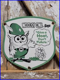 Vintage Woodsy Owl Porcelain Sign Old Forest Service Park Smokey Dont Pollute