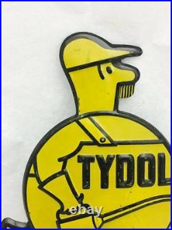 Vintage Yellow Tydol Oil Can Man/ Fat Man Tag Topper License Plate Metal Sign