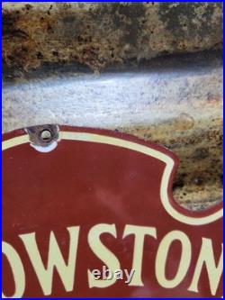 Vintage Yellowstone Porcelain Sign Old National Park Wyoming Bison Arrowhead 12