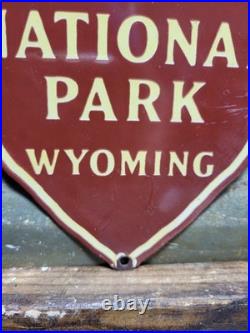 Vintage Yellowstone Porcelain Sign Old National Park Wyoming Bison Arrowhead 12