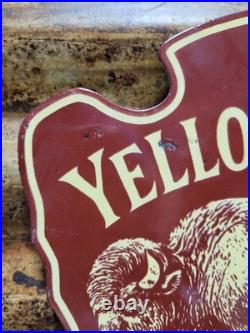 Vintage Yellowstone Porcelain Sign Old National Park Wyoming Bison Arrowhead 12
