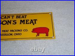 Vintage You Can't Beat Robinson's Meat Pig Farming 13 Metal Gasoline & Oil Sign