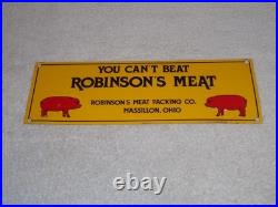 Vintage You Can't Beat Robinson's Meat Pig Farming 13 Metal Gasoline & Oil Sign
