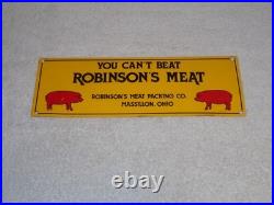 Vintage You Can't Beat Robinson's Meat Pig Farming 13 Metal Gasoline & Oil Sign