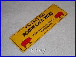 Vintage You Can't Beat Robinson's Meat Pig Farming 13 Metal Gasoline & Oil Sign
