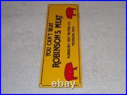 Vintage You Can't Beat Robinson's Meat Pig Farming 13 Metal Gasoline & Oil Sign