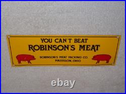 Vintage You Can't Beat Robinson's Meat Pig Farming 13 Metal Gasoline & Oil Sign