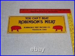 Vintage You Can't Beat Robinson's Meat Pig Farming 13 Metal Gasoline & Oil Sign