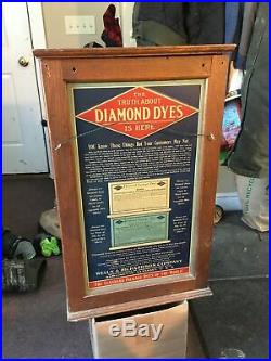 Vintage c. 1900 Diamond Dyes Oak Cabinet 25 Store Display WithEmbossed Metal Sign
