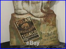Vintage c. 1900 Polar Bear Chewing & Smoking Tobacco Metal Sign Embossed RARE
