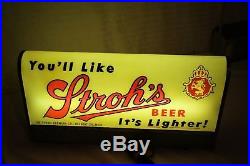 Vintage c. 1950 Stroh's Beer Gas Oil 2 Sided 19 Lighted Metal SignVery Nice