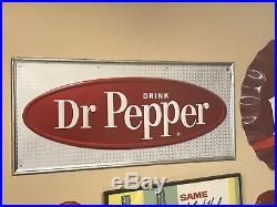 Vintage c. 1960 Dr Pepper Soda Pop Gas Station 27 Embossed Metal SignNice