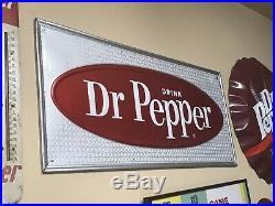 Vintage c. 1960 Dr Pepper Soda Pop Gas Station 27 Embossed Metal SignNice