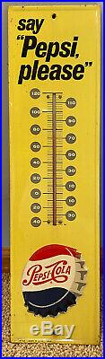 Vintage c. 1960 Pepsi Coca Cola Soda Pop 27 Embossed Metal Thermometer Sign