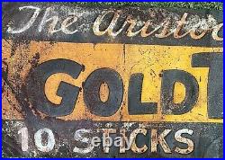Vintage early Gold Tip Gum Metal Sign Candy Soda pop Advertising 36 by 12