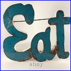 Vintage handmade metal sign EAT diner 20X17 Mancave Teal Blue Retro 3-D 50's