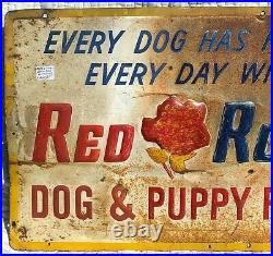 Vintage large Metal Red Rose Dog Food Sign With GR8 Graphics 1959 Farm pet vet