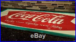 Vintage metal coca cola fishtail advertising sign