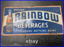 Vintage metal sign 1930s soda pop cola. Drink rainbow beverages fladung bottling