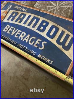 Vintage metal sign 1930s soda pop cola. Drink rainbow beverages fladung bottling