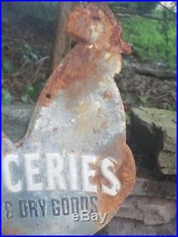 Vintage old Grocery feed dry goods metal sign general store barn farm tractor