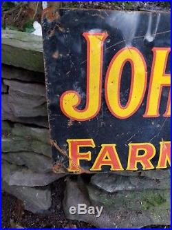 Vintage old John Deere embossed metal sign gas station garage farm tractor