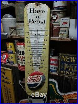 Vintage old Pepsi cola metal sign thermometer gas station general store soda