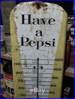 Vintage old Pepsi cola metal sign thermometer gas station general store soda