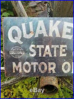 Vintage old Quaker State motor oil metal sign gas advertising display rack sales