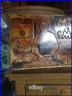 Vintage old embossed Mortons smoked salt metal sign general store gas oil RARE