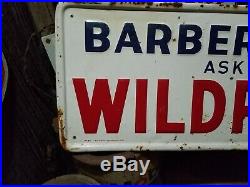 Vintage old embossed metal barber shop wildroot sign gas station general store