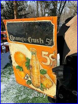 Vintage old original 1932 Orange Crush Soda Pop Metal Bottle Sign W Crushy 27X19