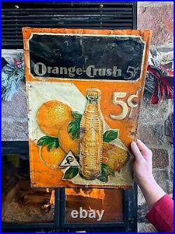 Vintage old original 1932 Orange Crush Soda Pop Metal Bottle Sign W Crushy 27X19