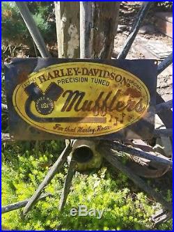 Vintage old original Harley Davidson muffler metal display sales motorcycle sign