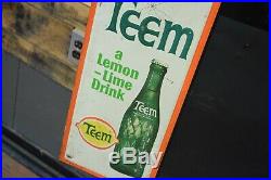 Vintage old original Teem Soda Pop Metal Menu Board Sign With Bottle Graphic 26X22