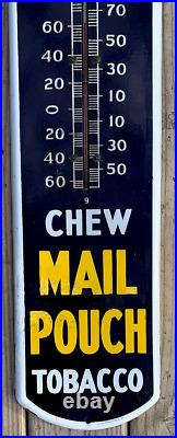 Vintage porcelain Mail Pouch Chew Snuff Smoking Tobacco Metal Thermometer Sign