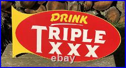 Vtg 1940s 50s Drink Triple XXX Root Beer Soda Ad Flange Sign Metal 21 Rare